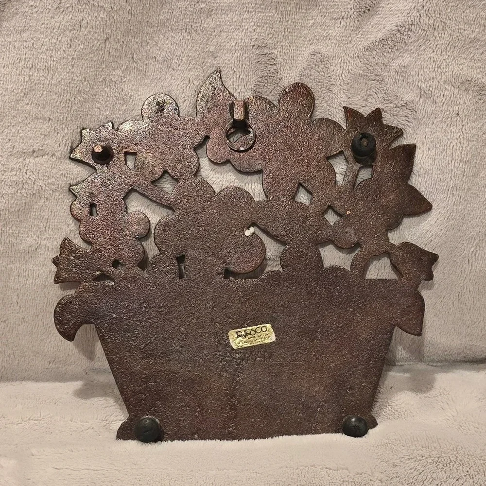 Vintage Enesco Cast Iron Home Sweet Home Flower Basket Wall Plaque/Trivet Copper